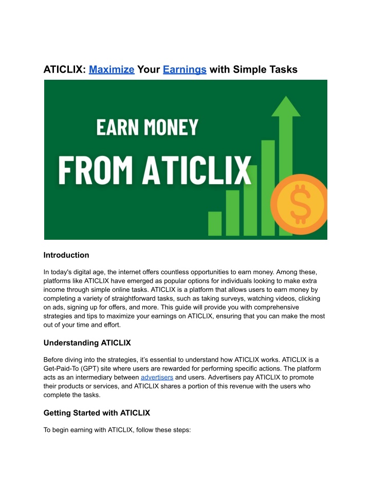 aticlix maximize your earnings with simple tasks