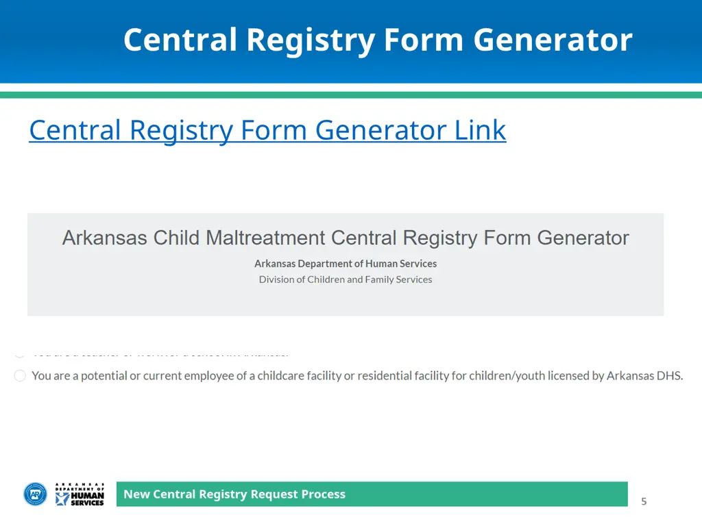 central registry form generator