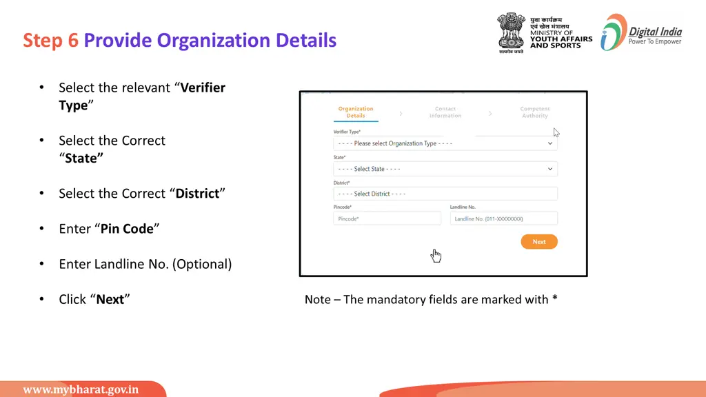 step 6 provide organization details