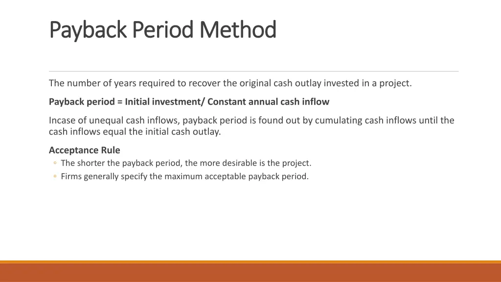 payback period method payback period method