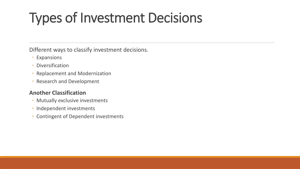 types of investment decisions types of investment