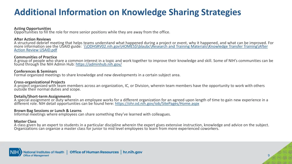 additional information on knowledge sharing