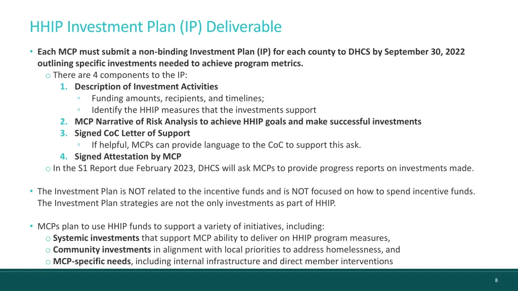 hhip investment plan ip deliverable