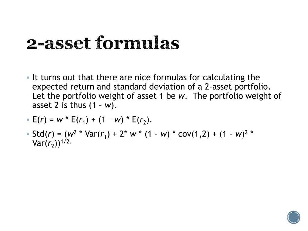 2 asset formulas