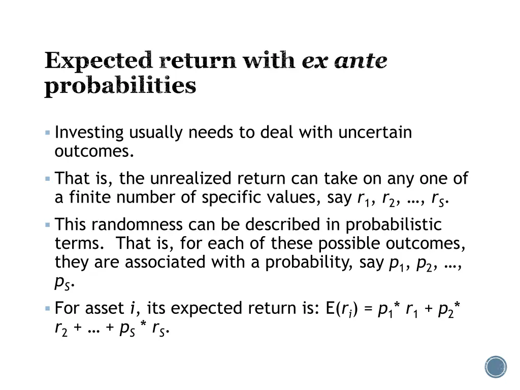 expected return with ex ante probabilities