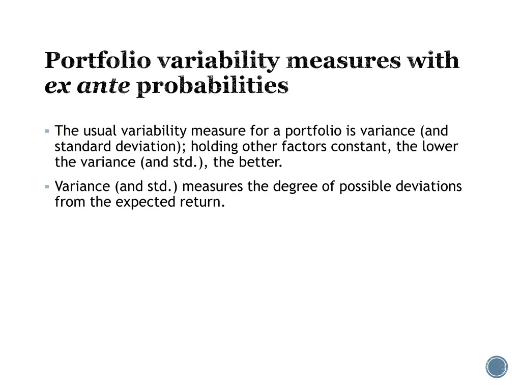 portfolio variability measures with ex ante