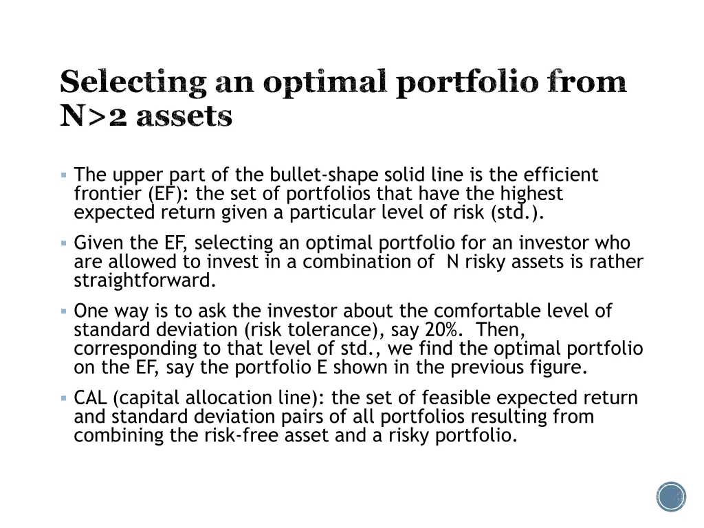 selecting an optimal portfolio from n 2 assets