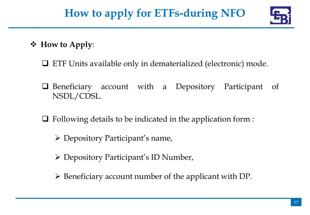 how to apply for etfs during nfo