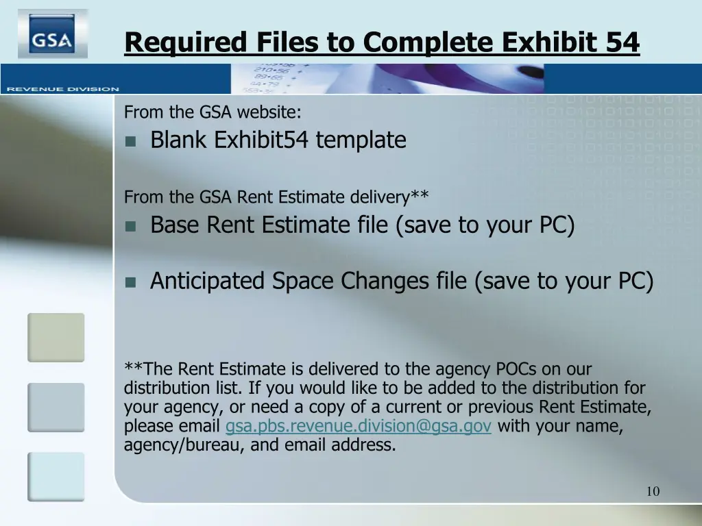 required files to complete exhibit 54