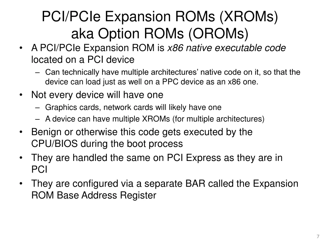 pci pcie expansion roms xroms aka option roms