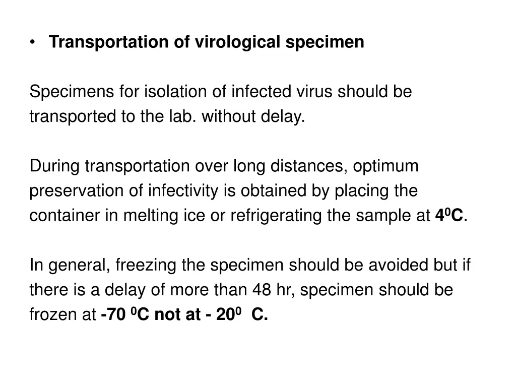 transportation of virological specimen