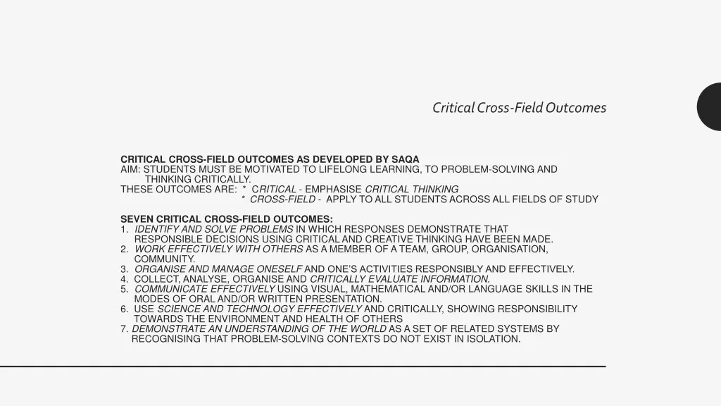 critical cross field outcomes