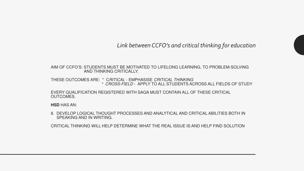 link between ccfo s and critical thinking