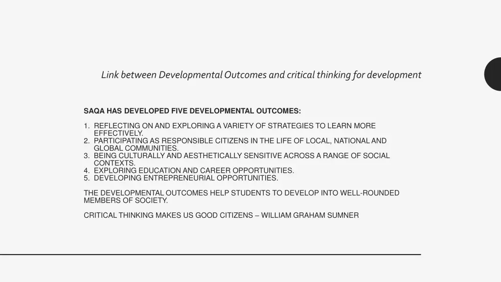 link between developmental outcomes and critical