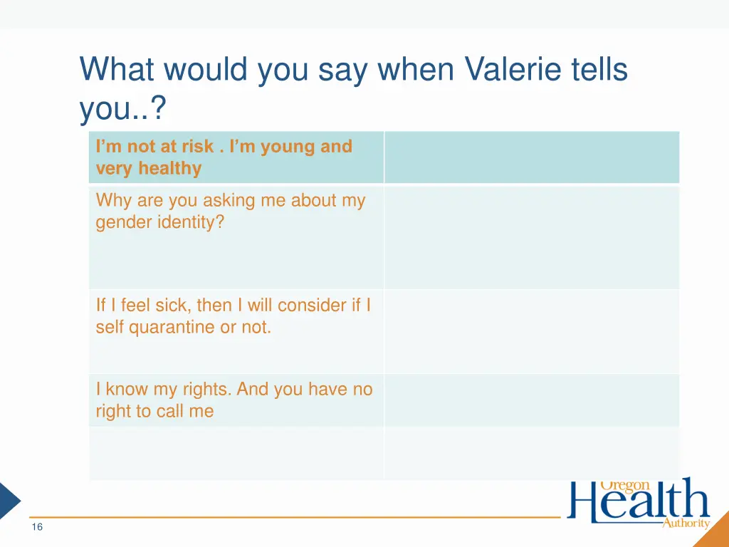 what would you say when valerie tells you