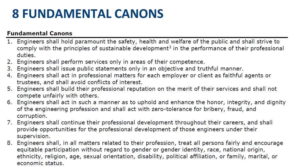 8 fundamental canons