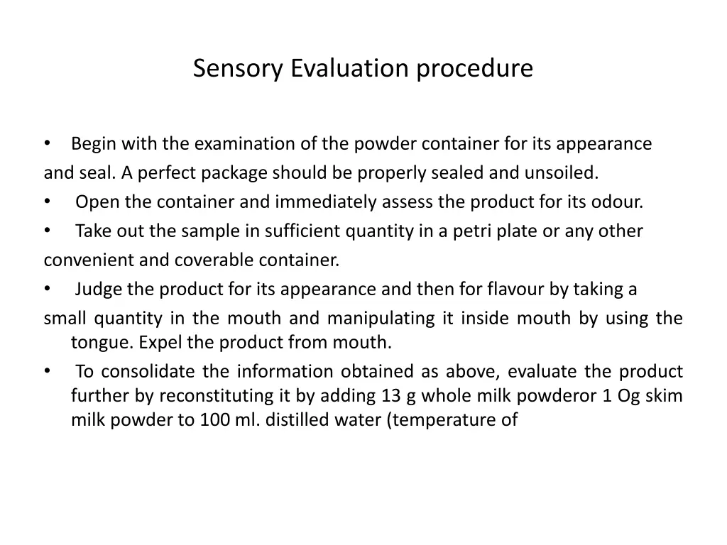 sensory evaluation procedure