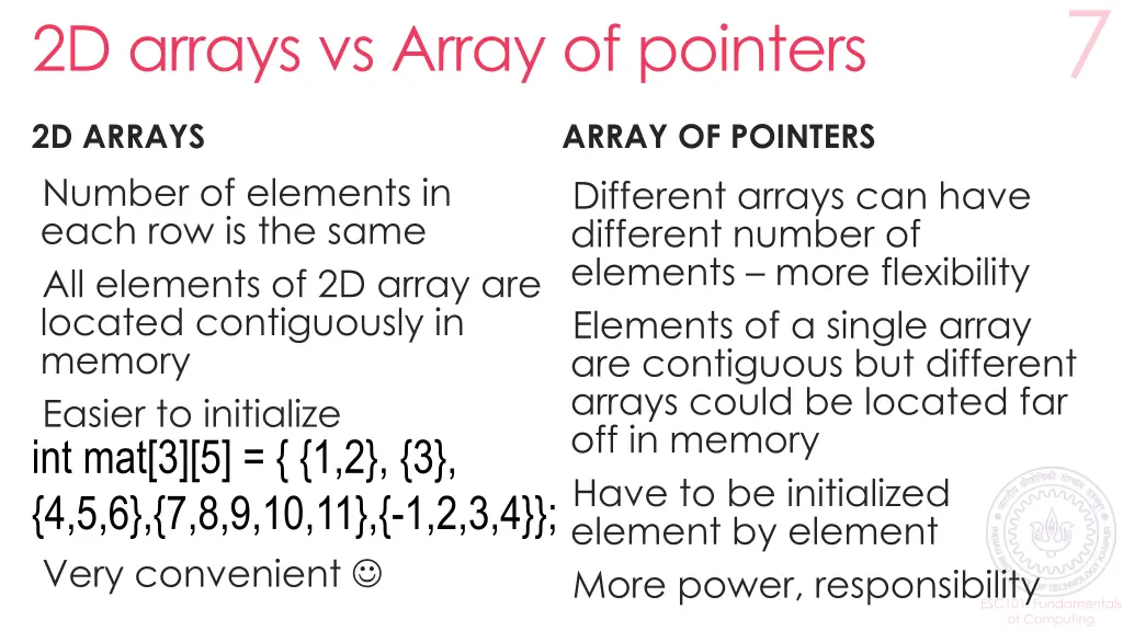 2d arrays vs array of pointers