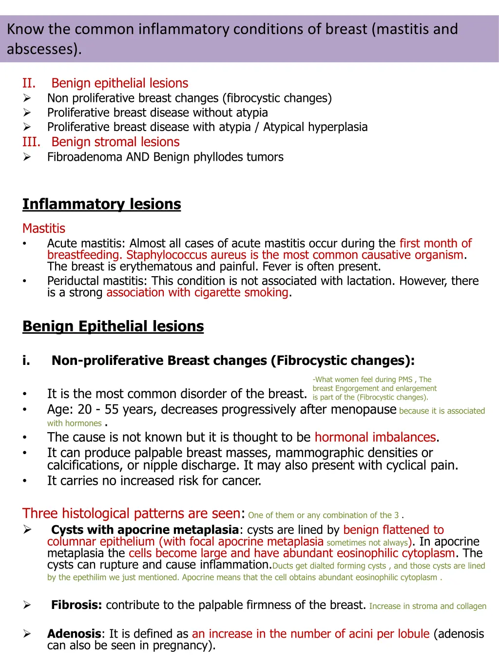 know the common inflammatory conditions of breast