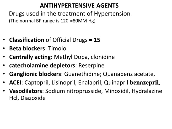 antihypertensive agents drugs used