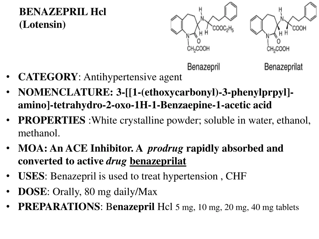 benazepril hcl lotensin