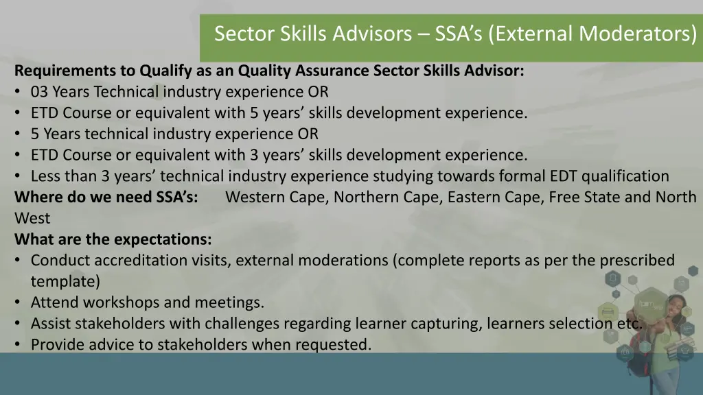 sector skills advisors ssa s external moderators