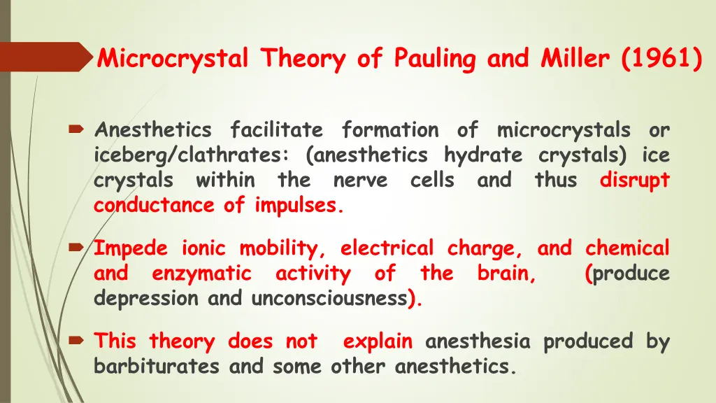 microcrystal theory of pauling and miller 1961