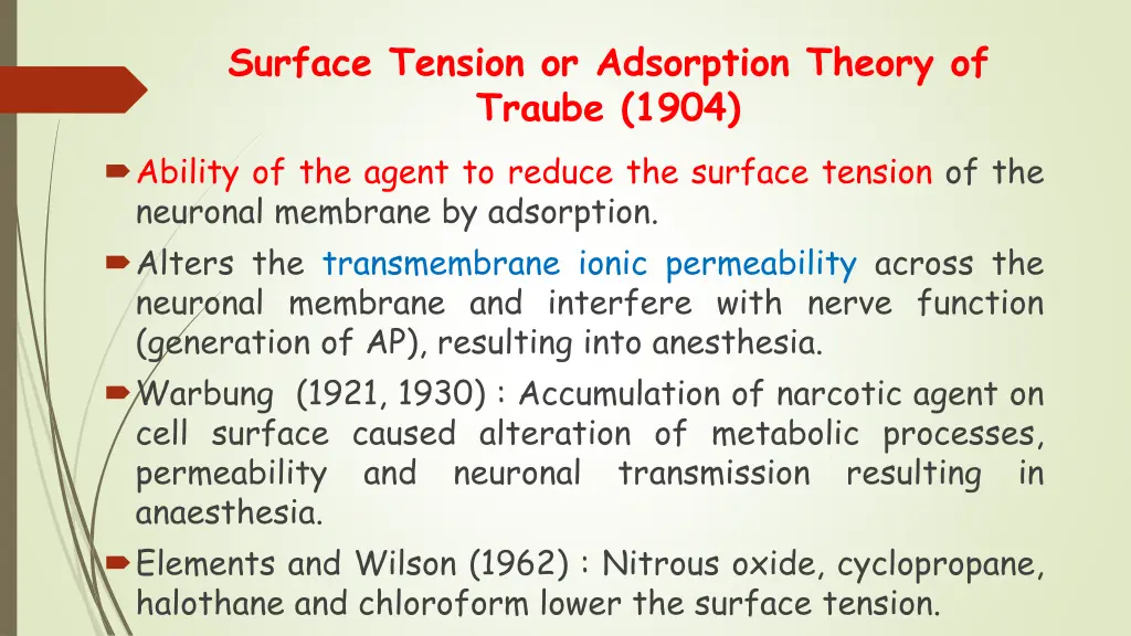 surface tension or adsorption theory of traube