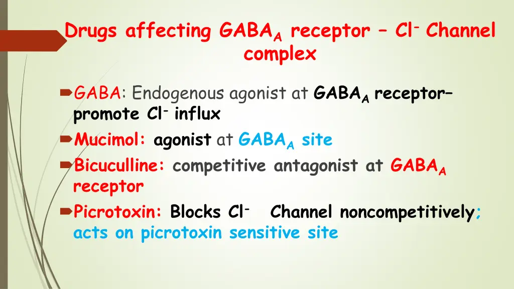 drugs affecting gaba a receptor cl channel complex