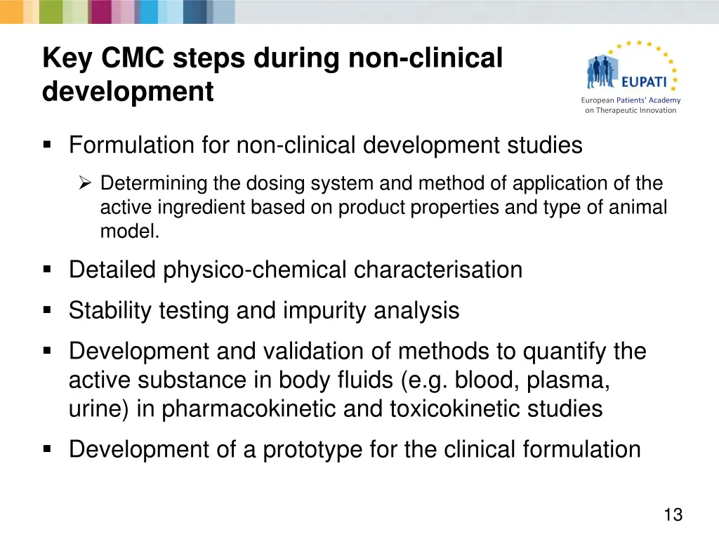 key cmc steps during non clinical development