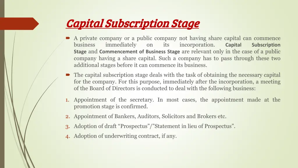 capital subscription stage capital subscription