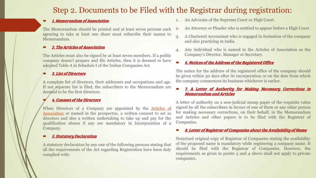 step 2 documents to be filed with the registrar