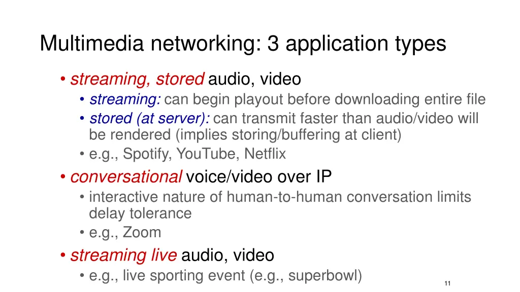 multimedia networking 3 application types