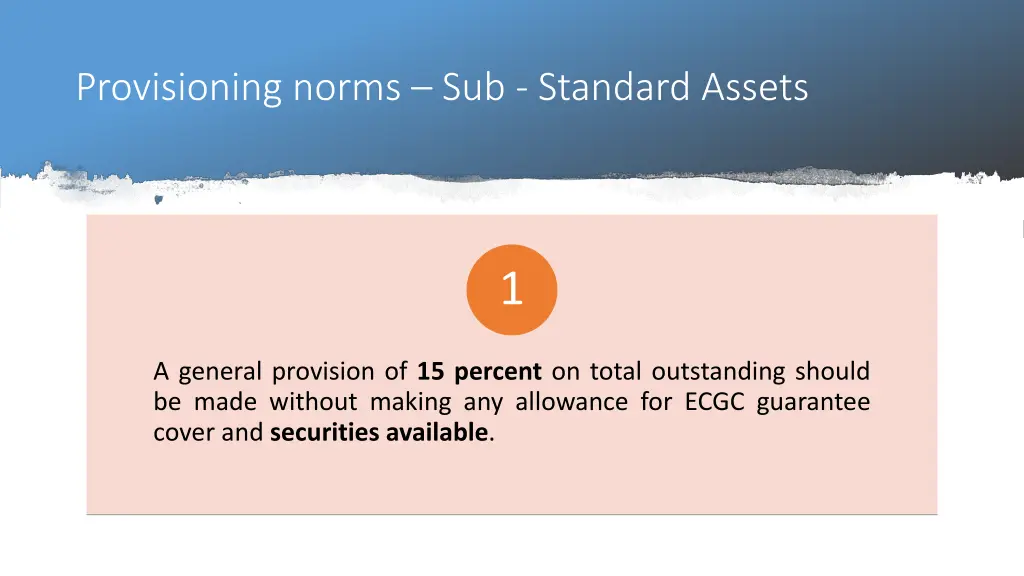 provisioning norms sub standard assets