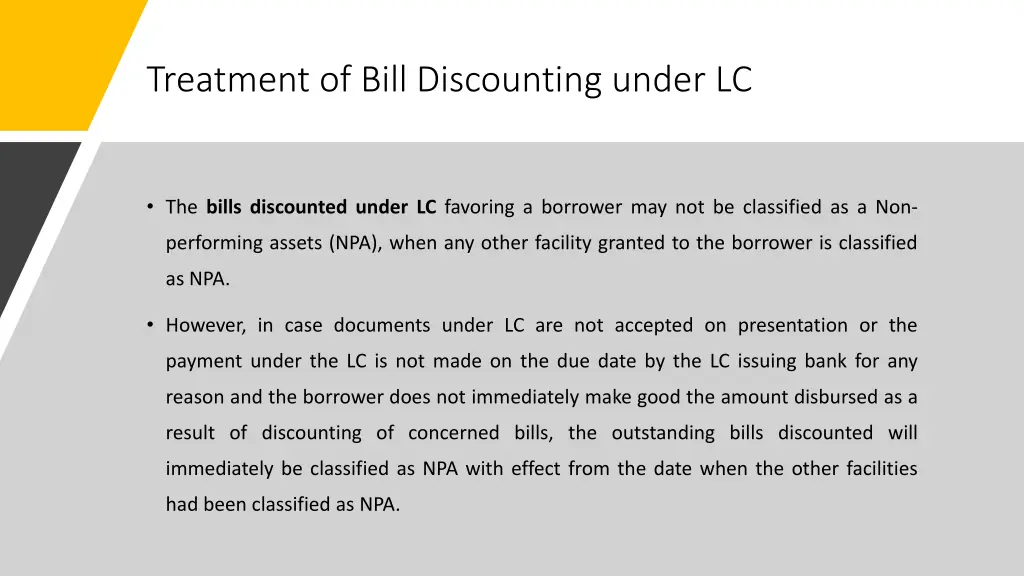 treatment of bill discounting under lc