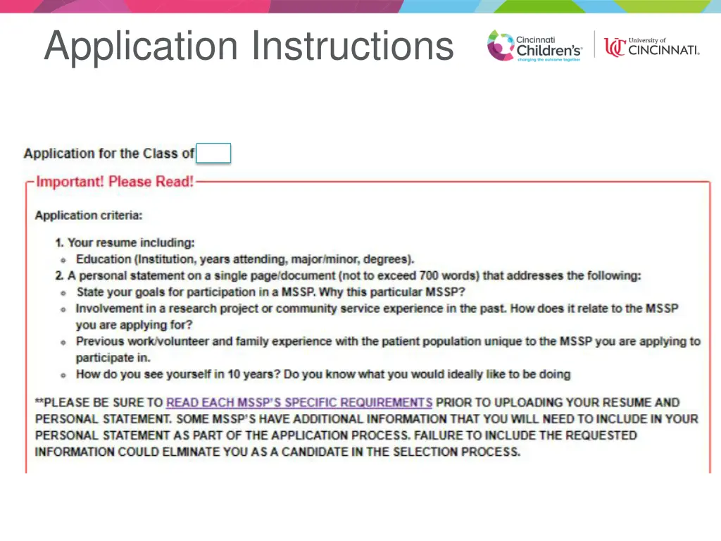 application instructions