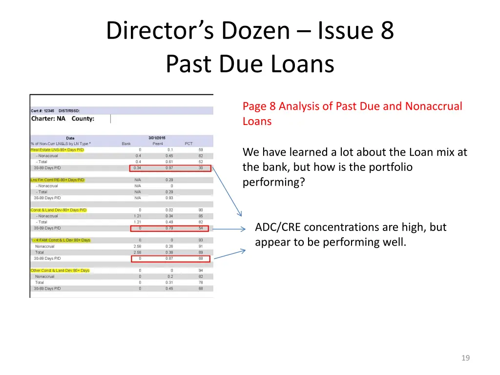 director s dozen issue 8 past due loans