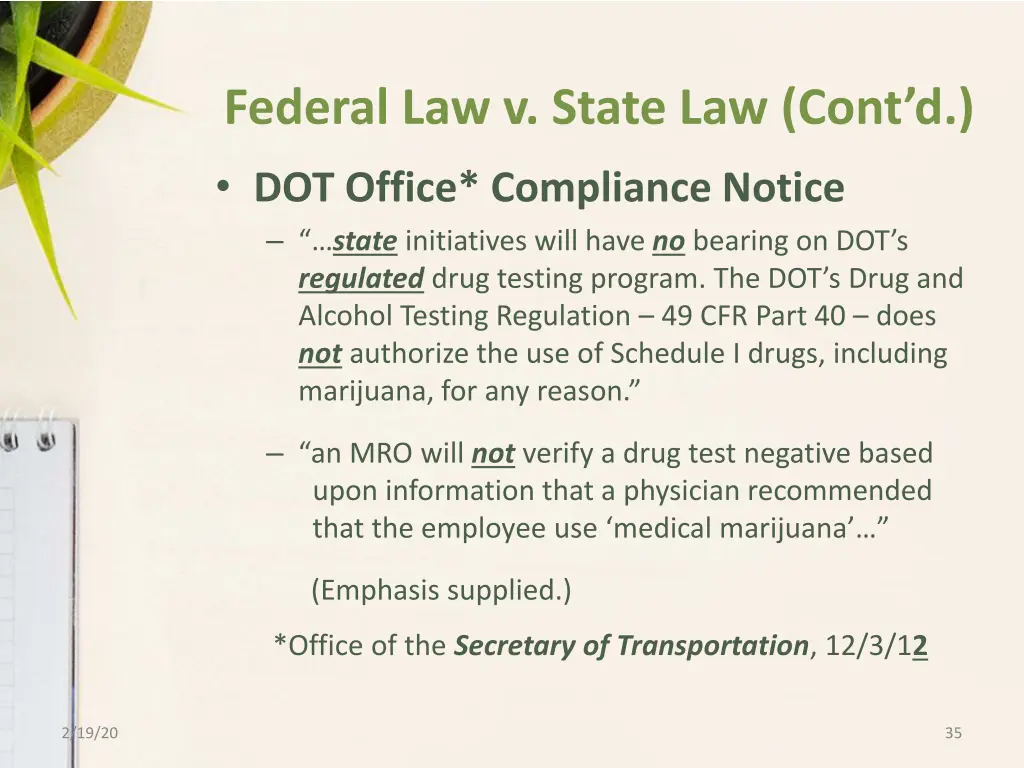 federal law v state law cont d