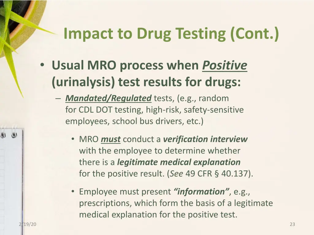 impact to drug testing cont