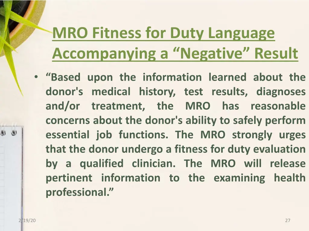 mro fitness for duty language accompanying