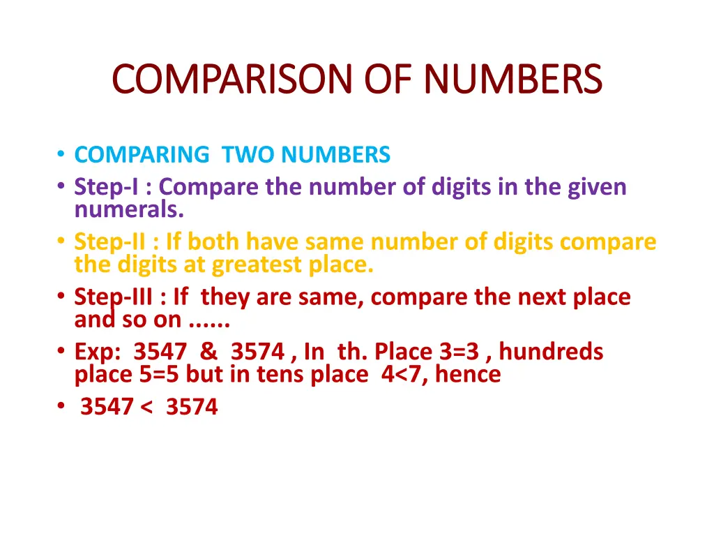 comparison of numbers comparison of numbers