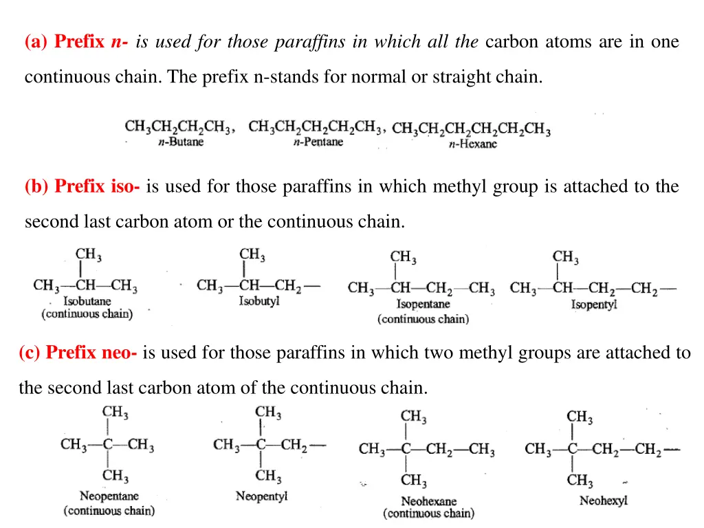 a prefix n is used for those paraffins in which