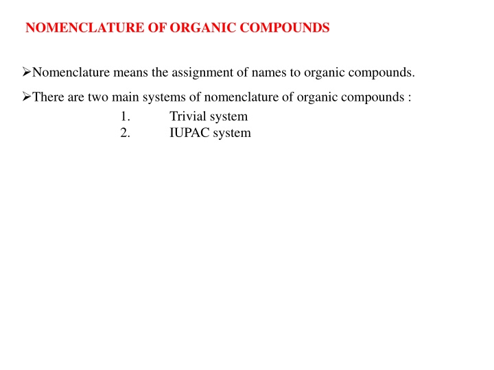 nomenclature of organic compounds