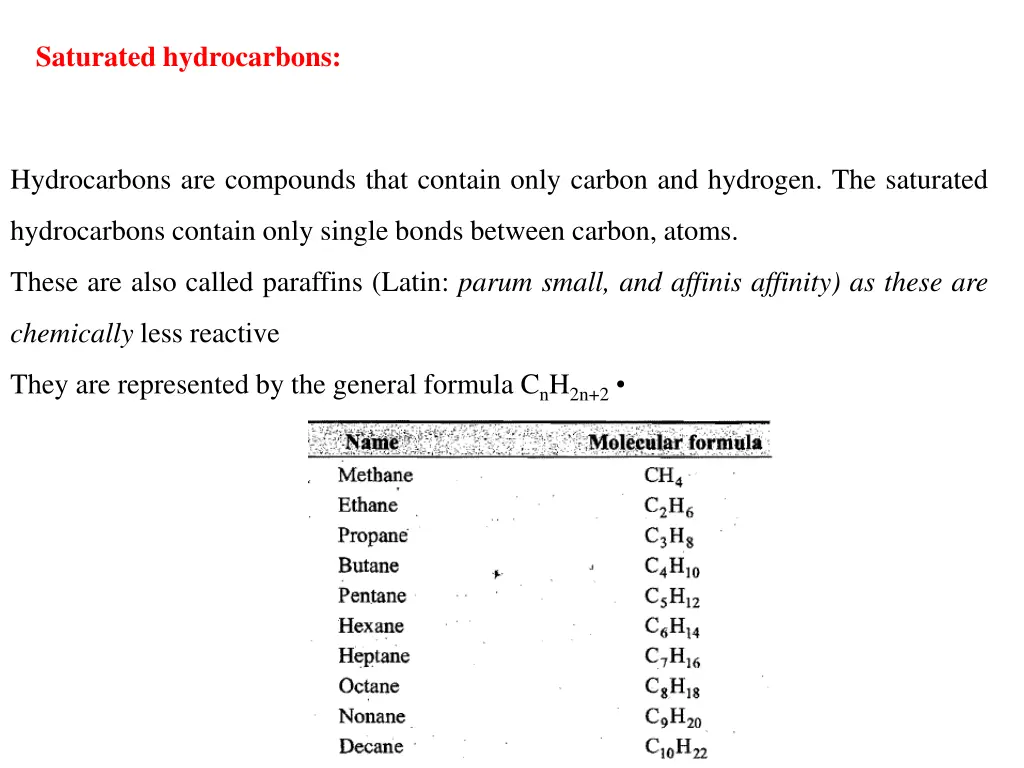 saturated hydrocarbons