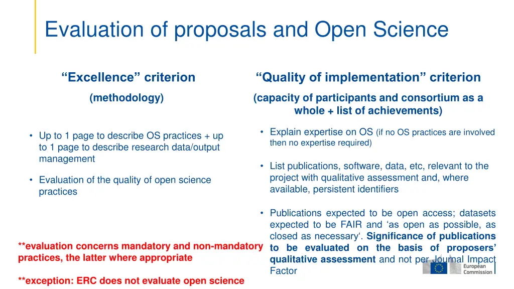 evaluation of proposals and open science