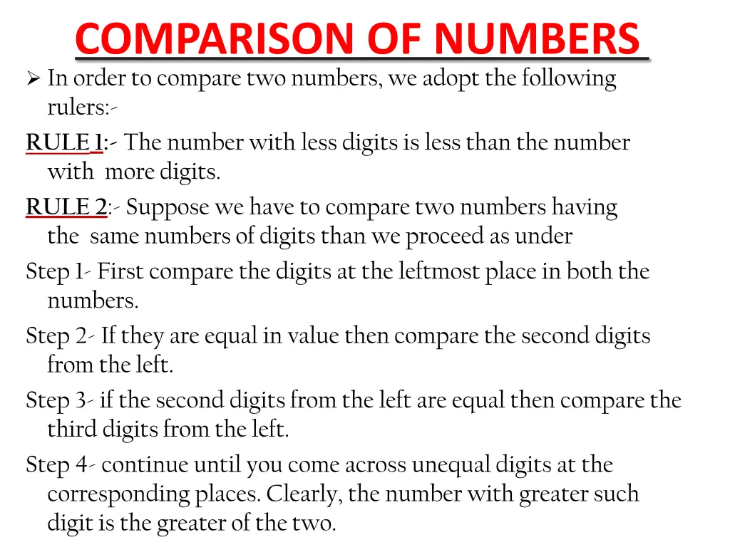 comparison of numbers