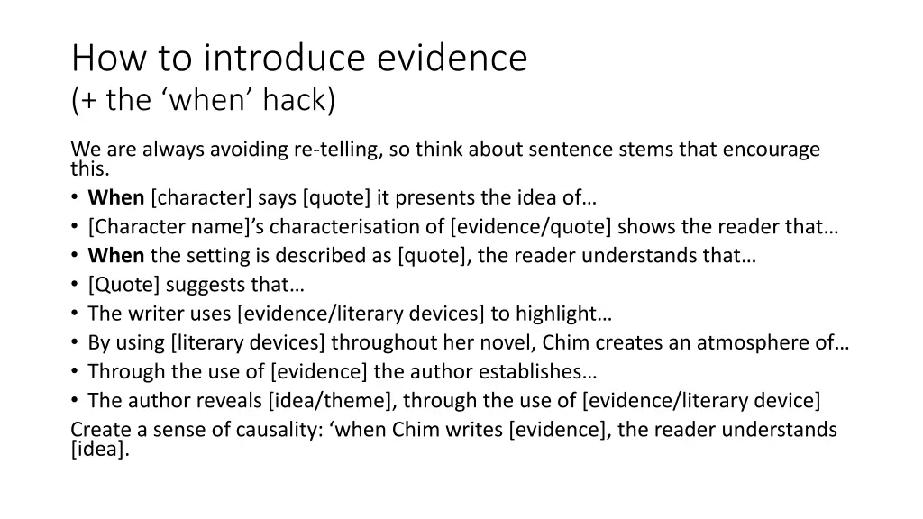 how to introduce evidence the when hack