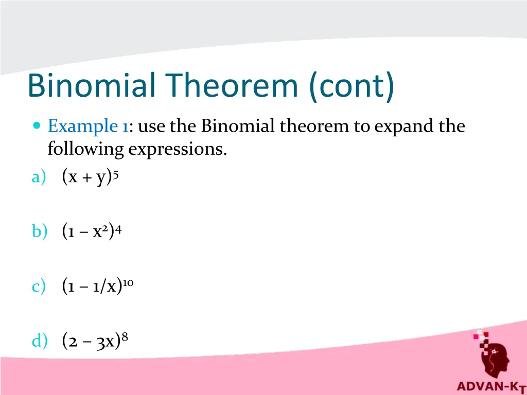 binomial theorem cont 1