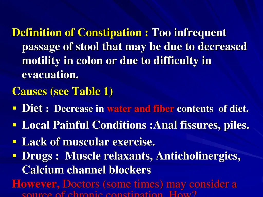 definition of constipation too infrequent passage