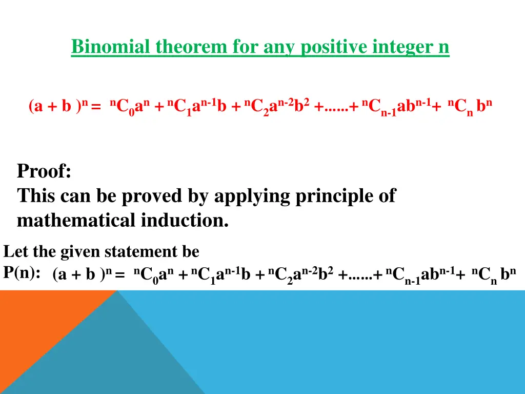 binomial theorem for any positive integer n